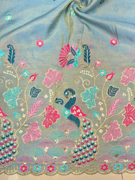 🥹💕Pure Tissue with 🦚 Embroidery 🪡 | 44 Inch Width