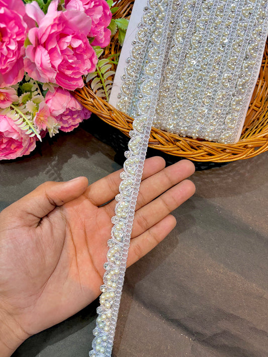 gorgeous stone and pulse lace silver ( pack of 9 meter ) half inch width