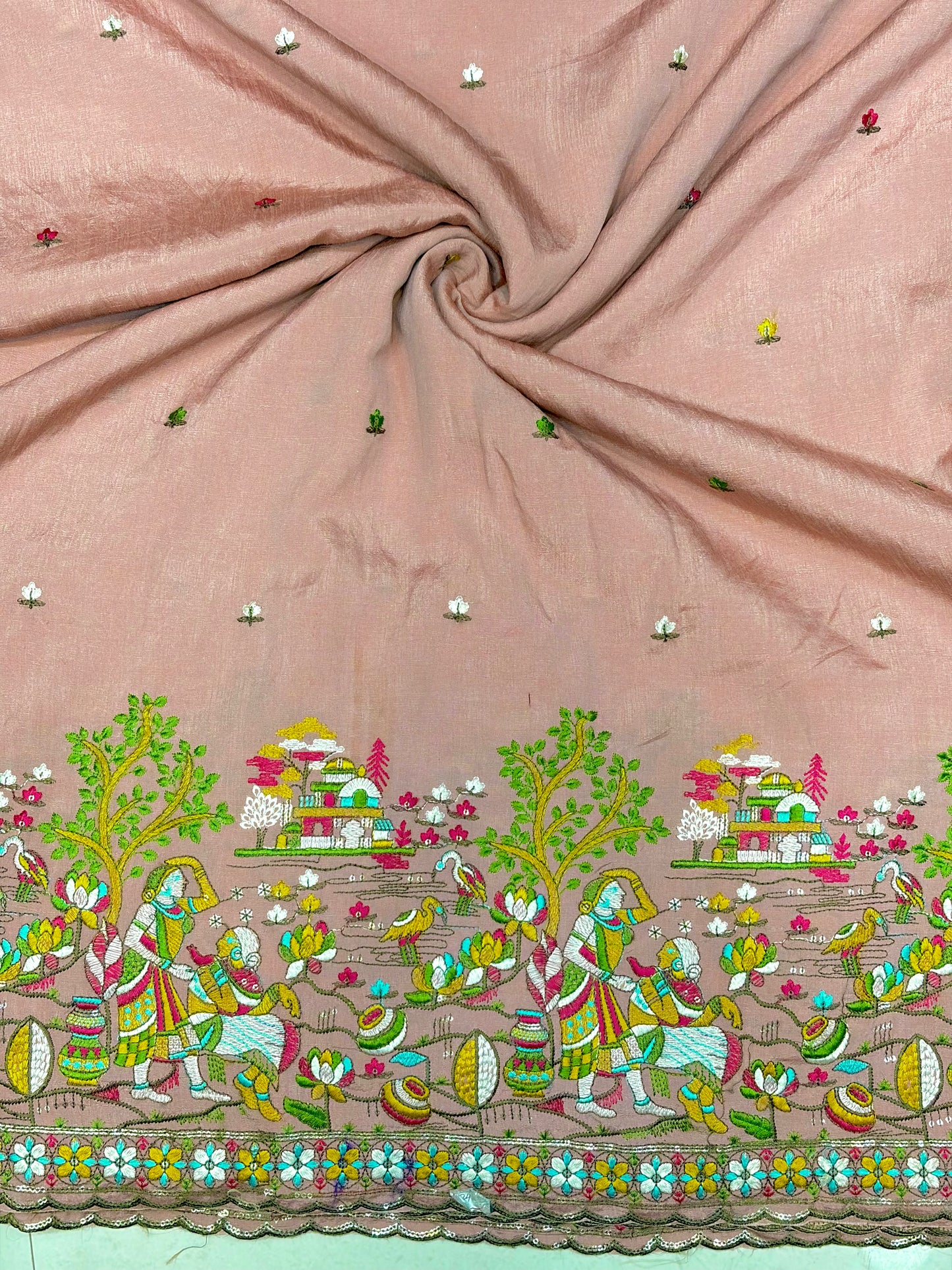 😍🥹Premium Space Silk with Beautiful Multi Colour Embroidery 44-45 inch width 🥻👗