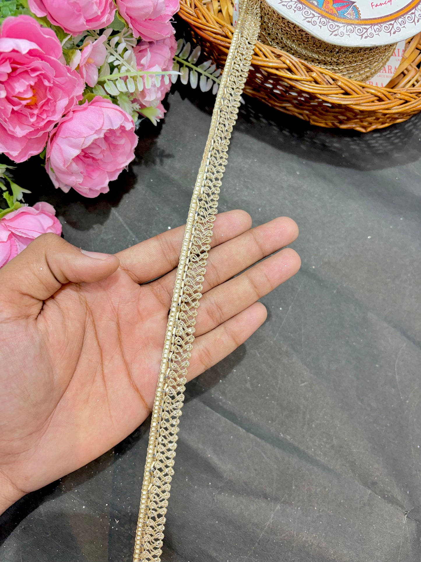 beats work Sequin Golden Embroidery Lace Trim – 9 Meters, 0.75-Inch Elegant Gold Border for Sarees, Lehengas & Dupattas