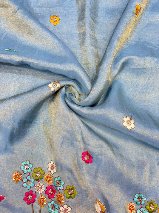 Royal Heritage Visco Tissue (Embroidered )Fabric ,lehanga,blouse, duppats , Inch 44-45 Width