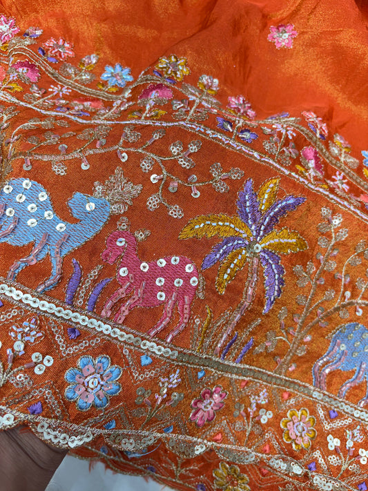 Royal Heritage Visco Tissue (Embroidered )Fabric ,lehanga,blouse, duppats , Inch 44-45 Width