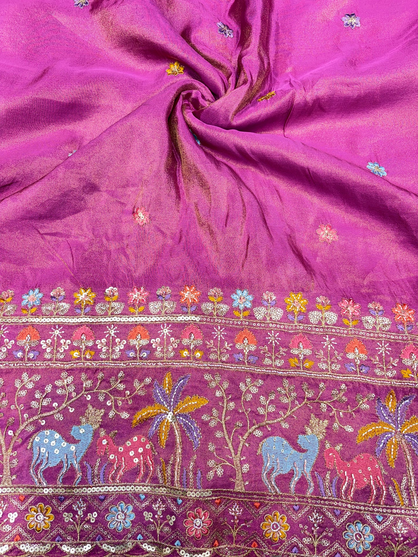 Royal Heritage Visco Tissue (Embroidered )Fabric ,lehanga,blouse, duppats , Inch 44-45 Width