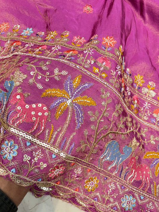 Royal Heritage Visco Tissue (Embroidered )Fabric ,lehanga,blouse, duppats , Inch 44-45 Width