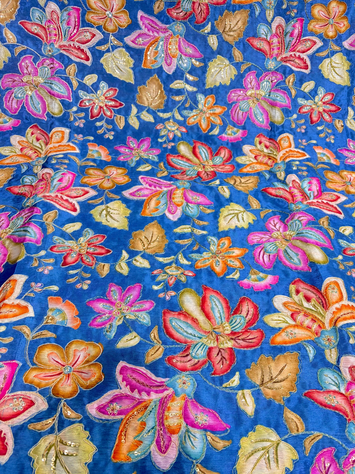 Beautiful π Pure Chenin fabrics flower desing 44inch width BLUE