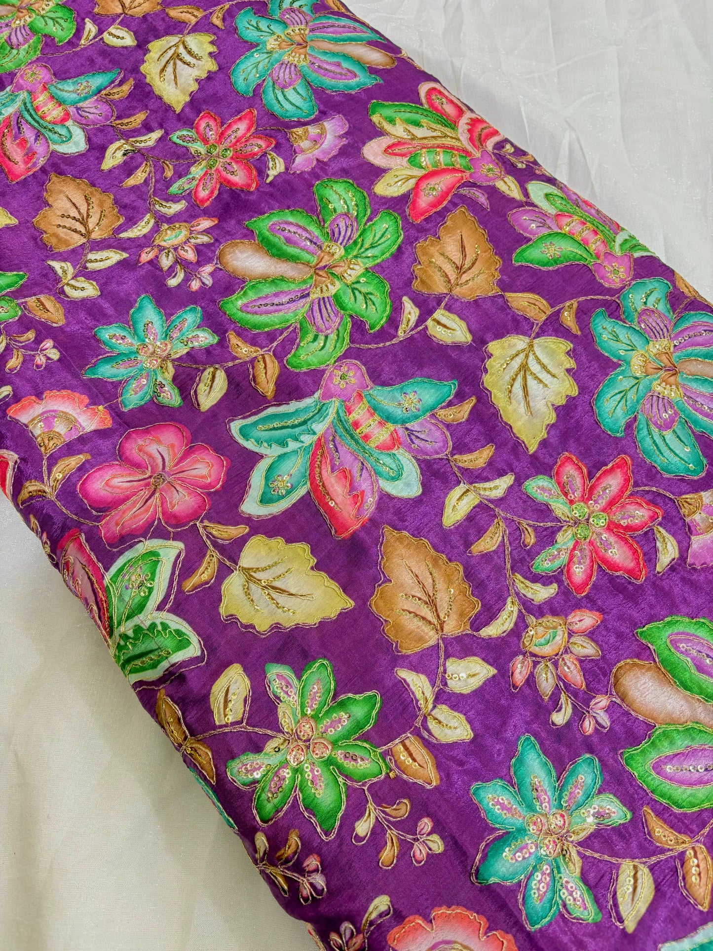 Beautiful π Pure Chenin fabrics flower desing 44inch width PURPLE