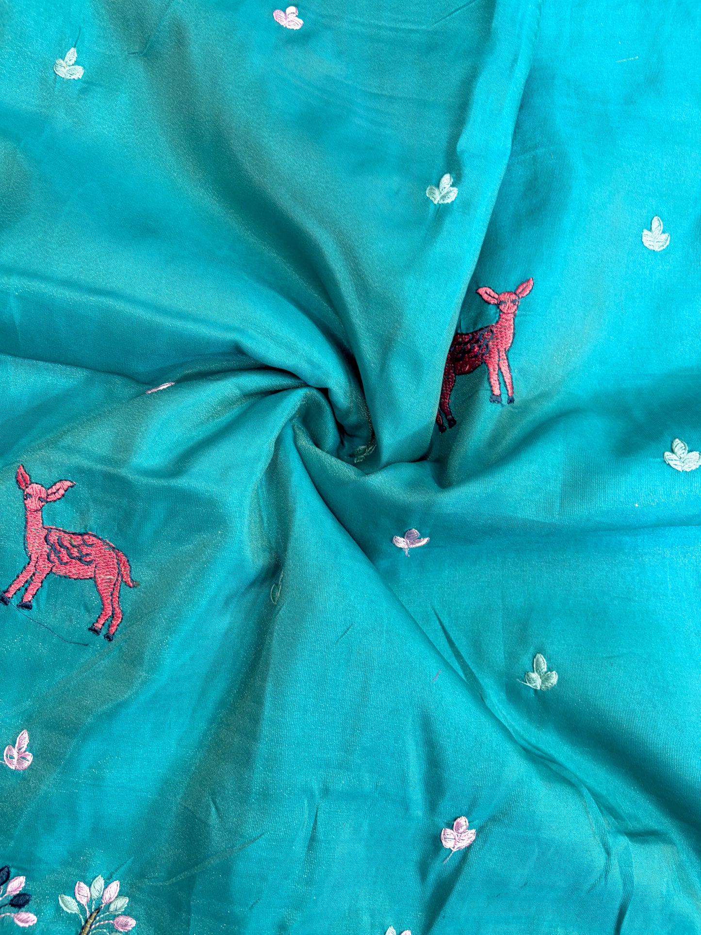 Premium tissue Embroidered Border Fabric – Designer Wildlife & Floral Work 44inch width