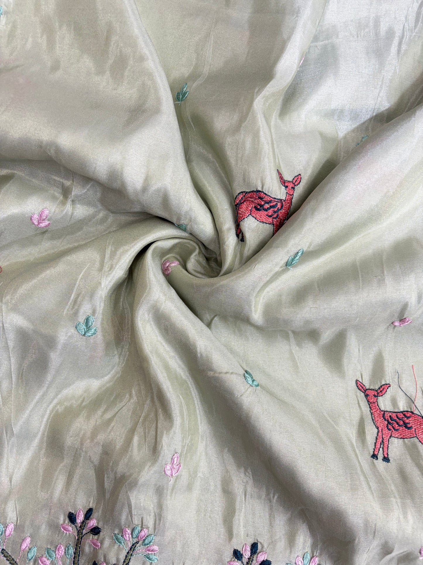 Premium tissue Embroidered Border Fabric – Designer Wildlife & Floral Work 44inch width