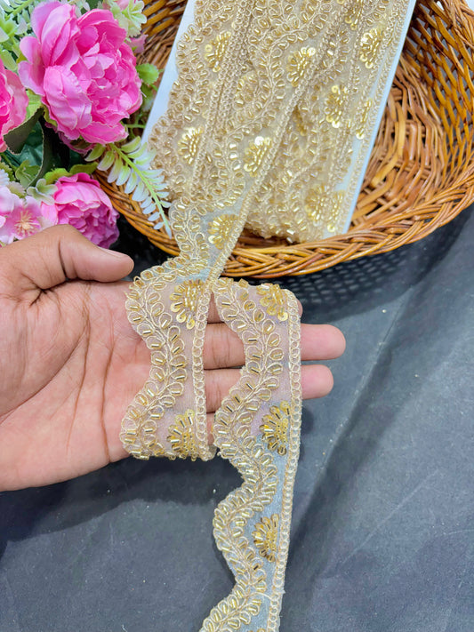 Handwork Lace Borders – Premium Quality, Intricate Embellishments for Sarees, Lehengas, Dupattas, and Luxury Home Decor - Gold pack of 9 merter