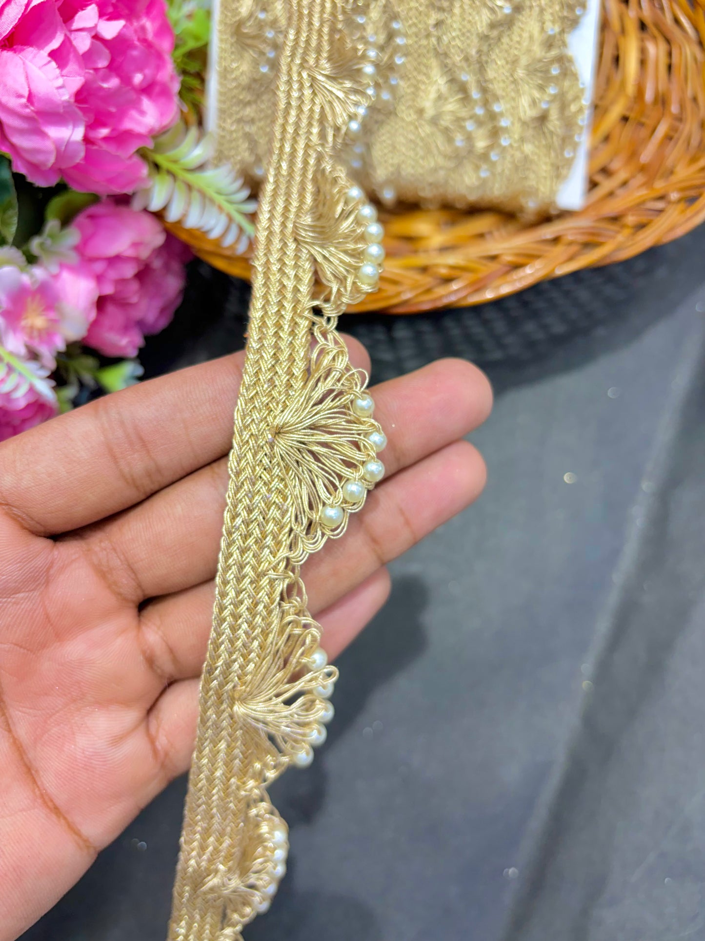 gorgeous pulse lace golden( pack of 9 meter ) half inch width