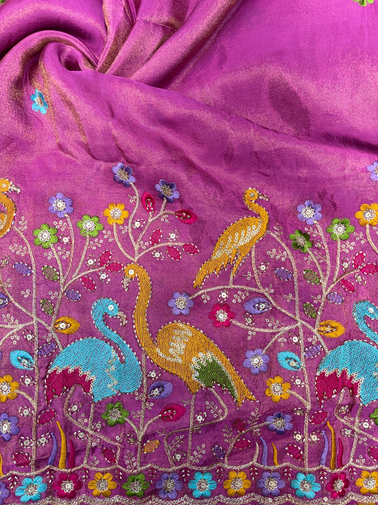 Exclusive pure viscouse tissue silk Peacock Garden Embroidered Fabric 44inch width