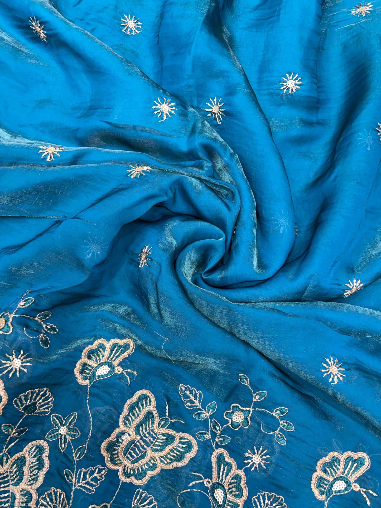 Beautiful Space Silk butterfly design 🦋beats work 44inch width Sare, lehengas , duppats , gowns, kurti , Anarkali’s ferozi