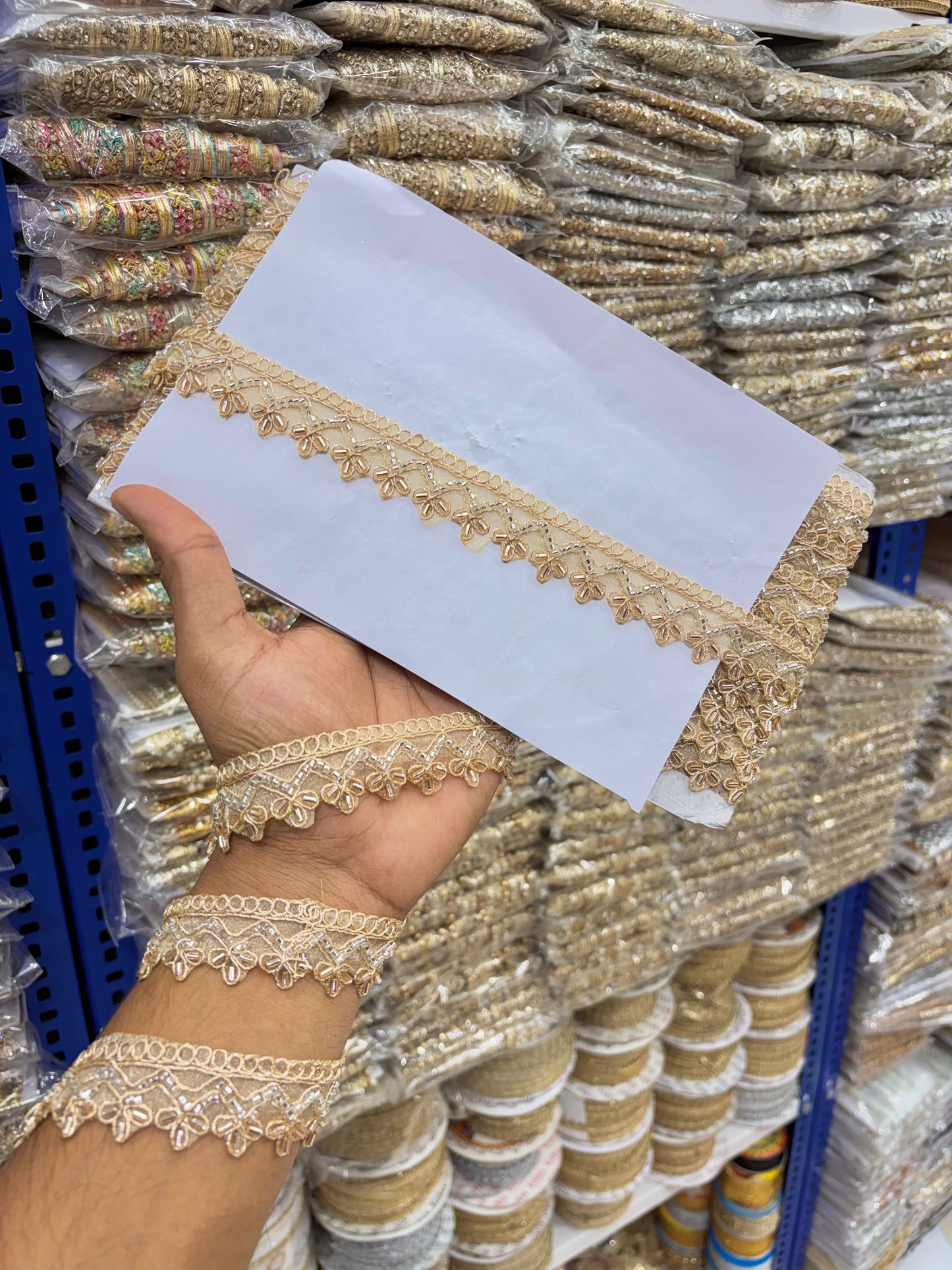 Exclusive hand made lace border Bordering Sarees, Dupattas, Lehengas, Kurtis, and Anarkalis. (Pack of 9 meter ) ROSE GOLD