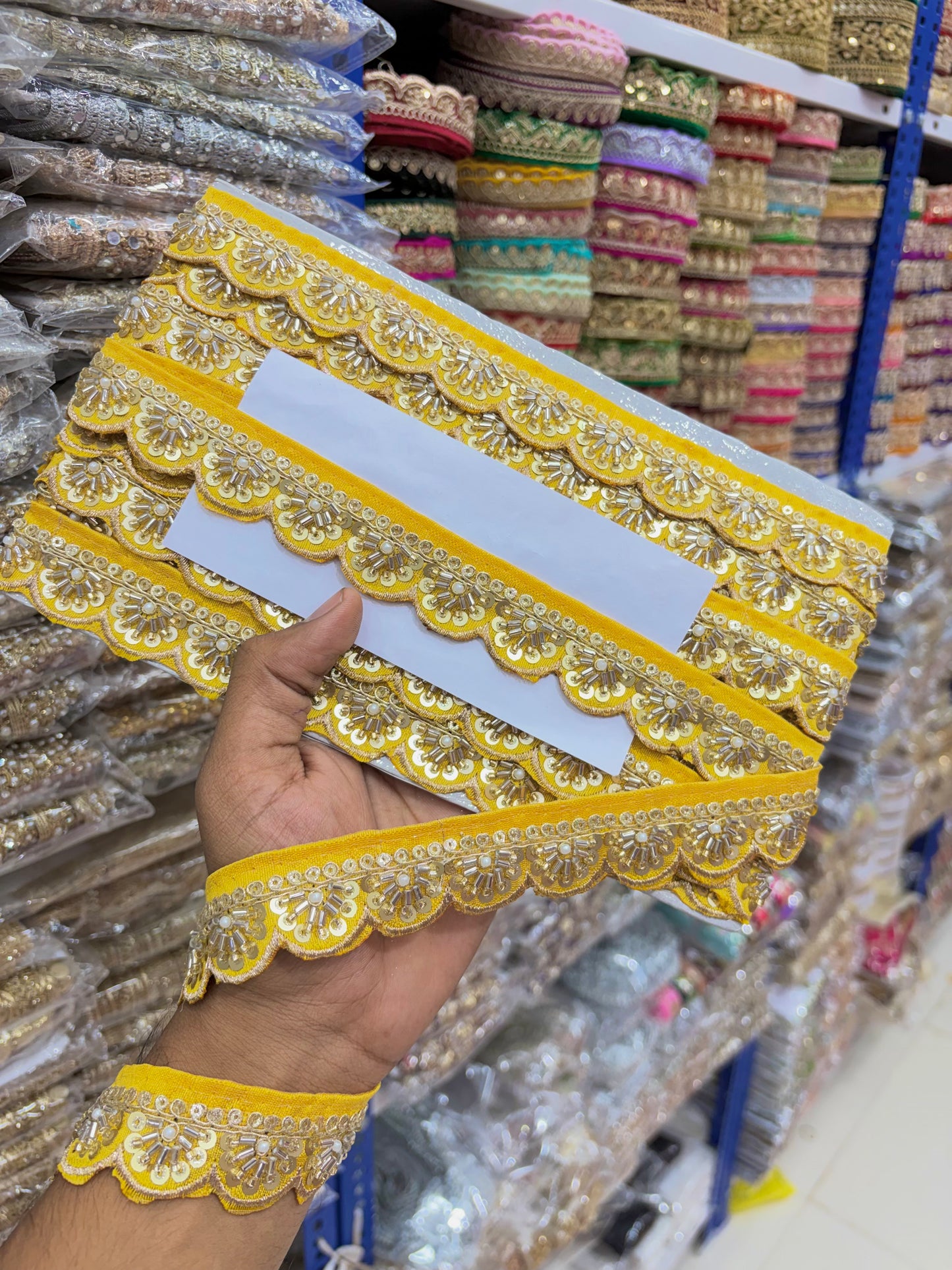 Maggam Handwork Saree Border – Heavy Scalloped Bead & Sequin Lace. ( Pack of 9 meter )1inch