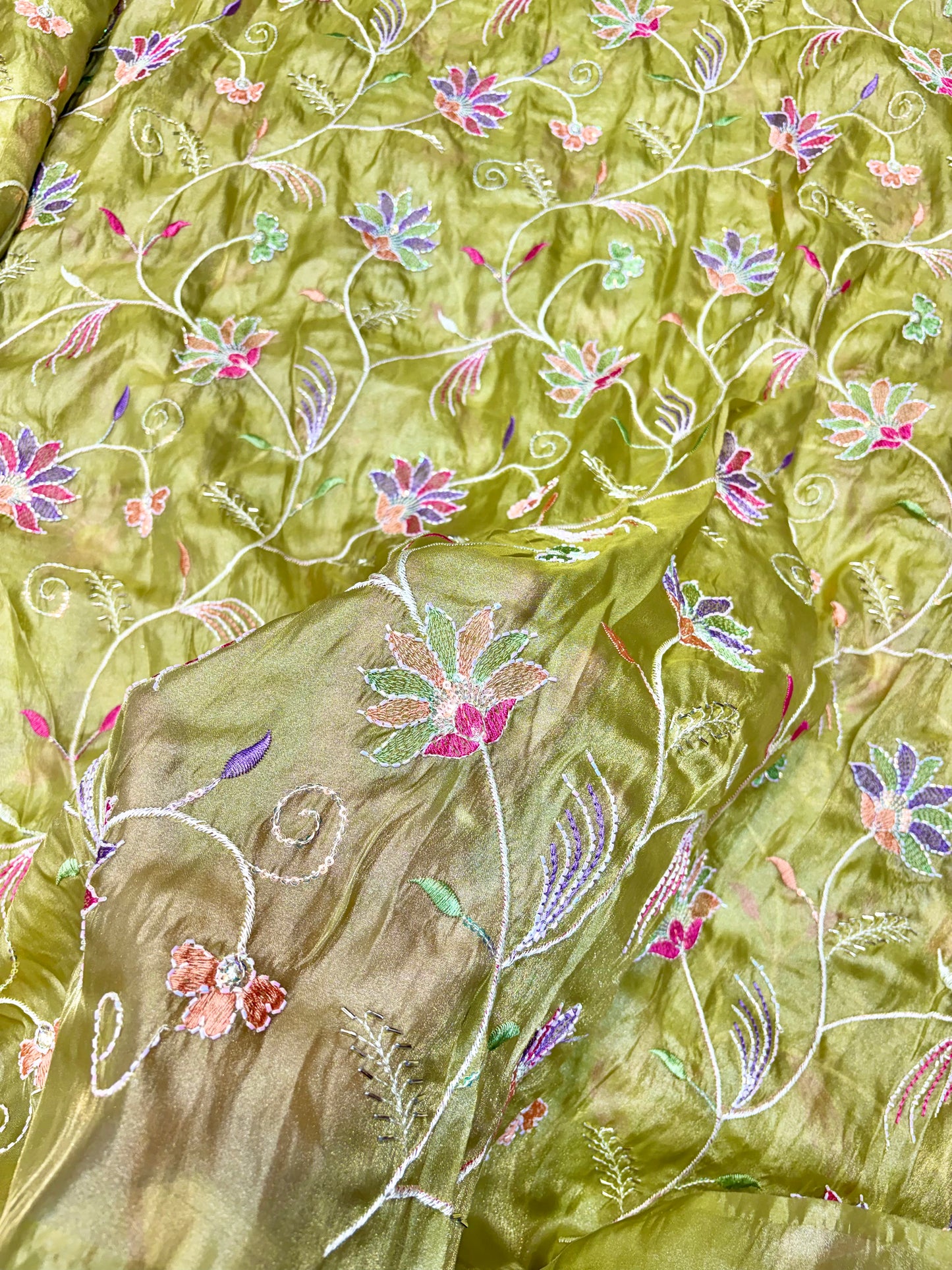 Premium quality Royal Garden Embroidered Tissue Silk Fabric 44inch width