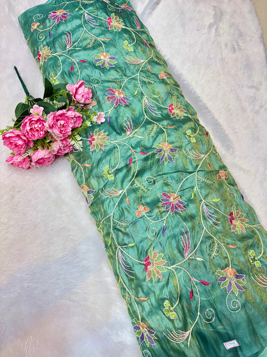 Premium quality Royal Garden Embroidered Tissue Silk Fabric 44inch width