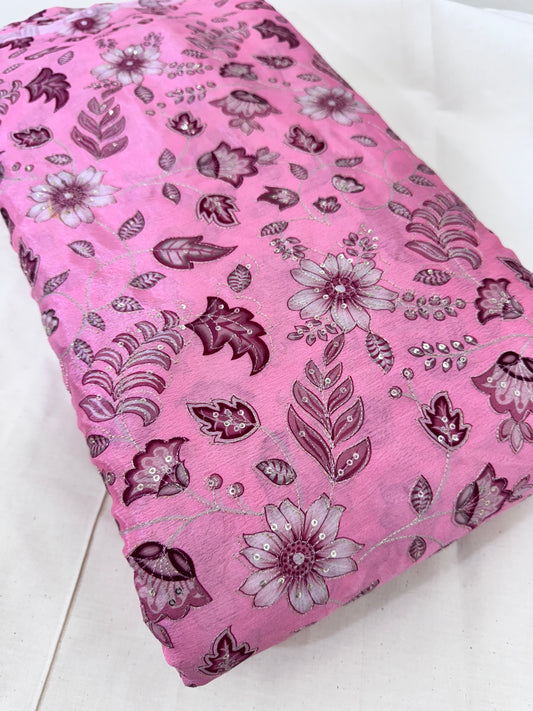 🌸 Elegant chinon Multicolor all over position, Printed Silk Blend Fabric 44.-45 inch PINK