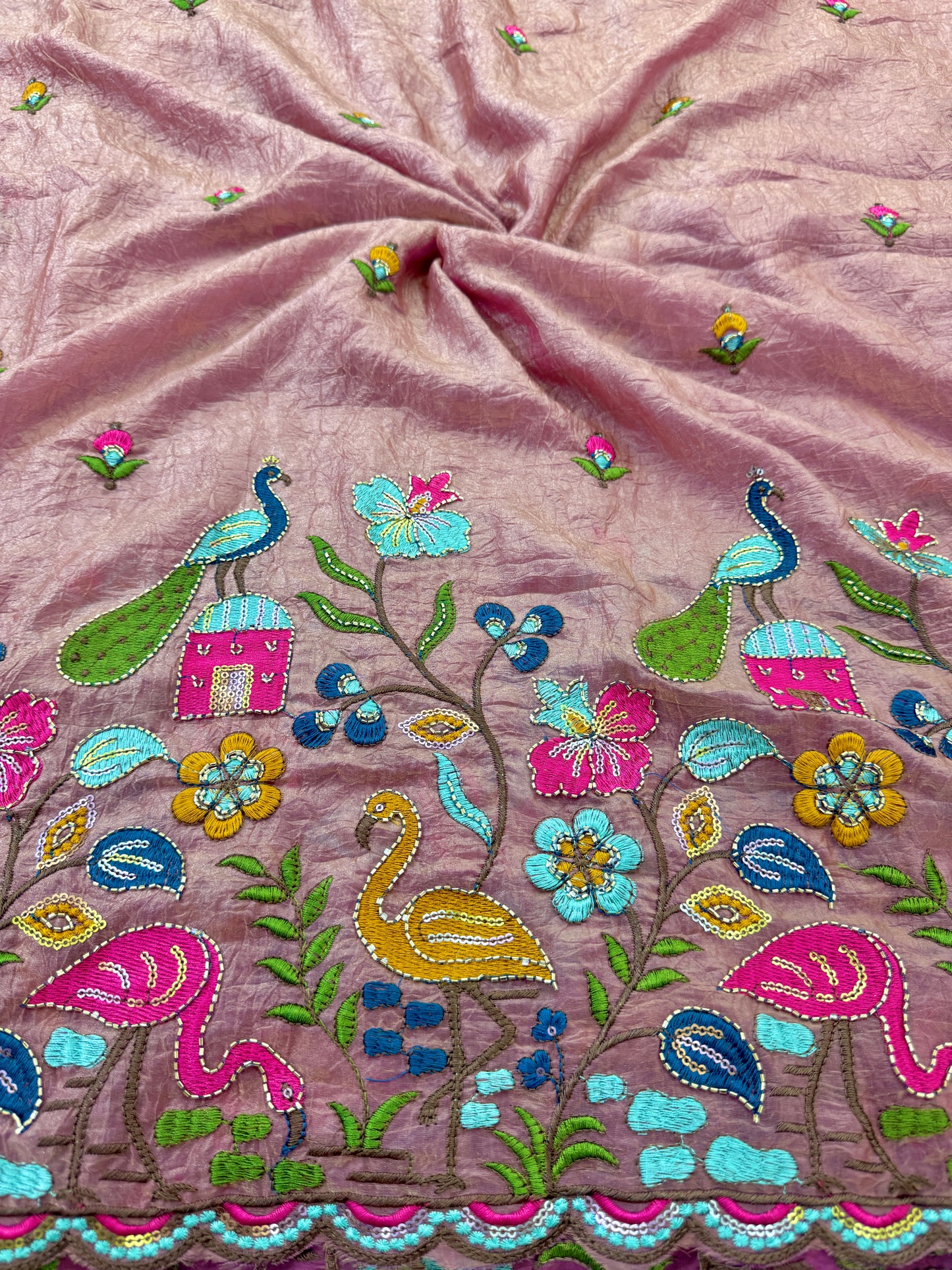 💕Beautiful 🦚 peacock Desing fendy fabric border flamingo fabrics 44-45inch width