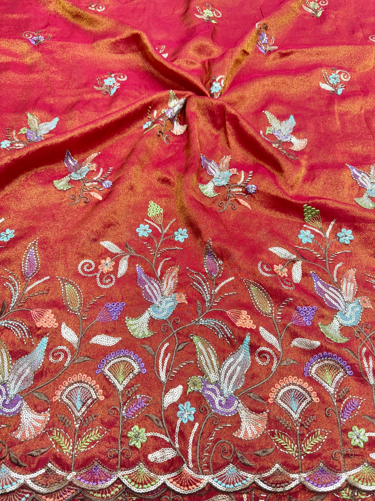 Beautiful Pure Tissue Cutwork Border with Bead Work – 45 Inch Width