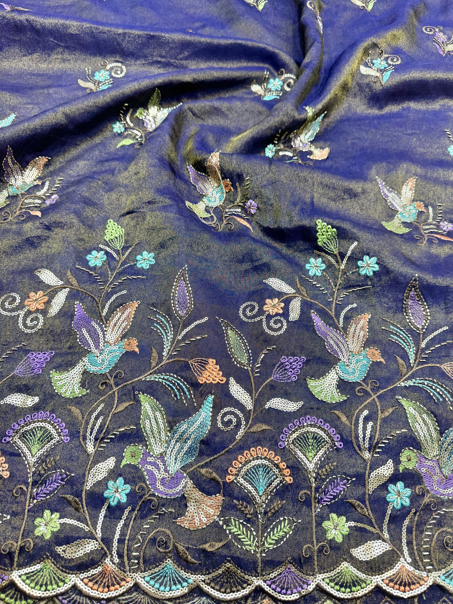 Beautiful Pure Tissue Cutwork Border with Bead Work – 45 Inch Width