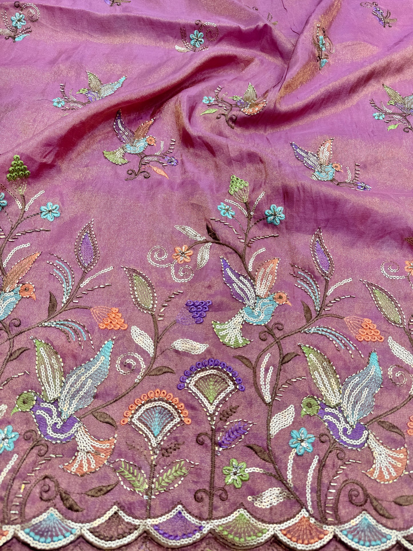 Beautiful Pure Tissue Cutwork Border with Bead Work – 45 Inch Width