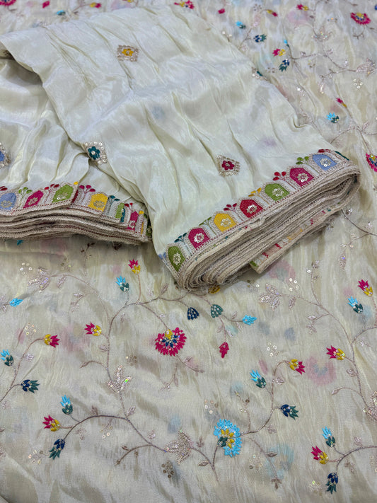 VISCOUSE TISSE Elegant Embroidered Fabric with Multicolor Design & Sequin Work – Premium Designer Wear 44-45INCH WIDTH