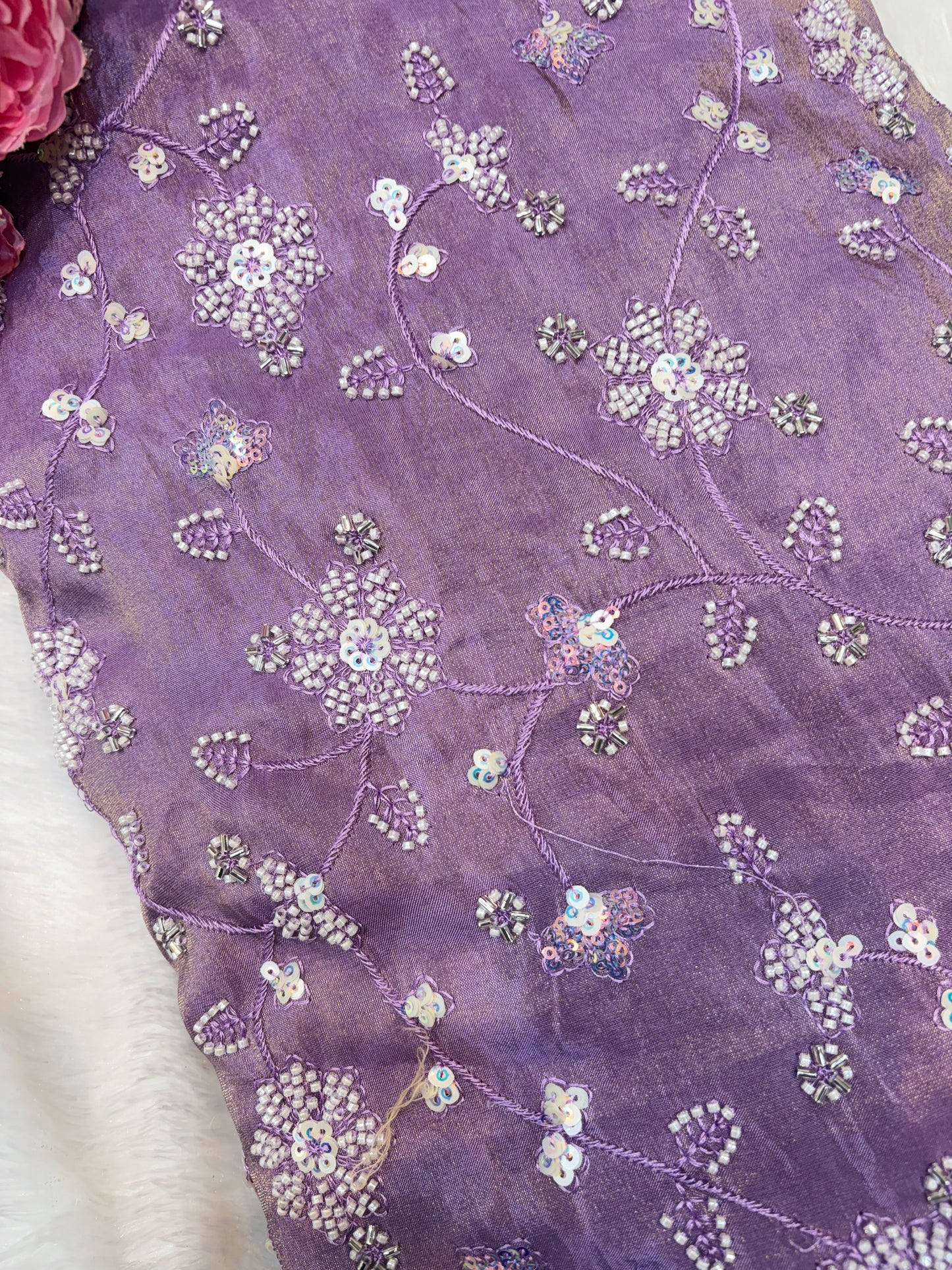 😍Royal Handwork viscouse Tissue Silk Fabric 44inch width