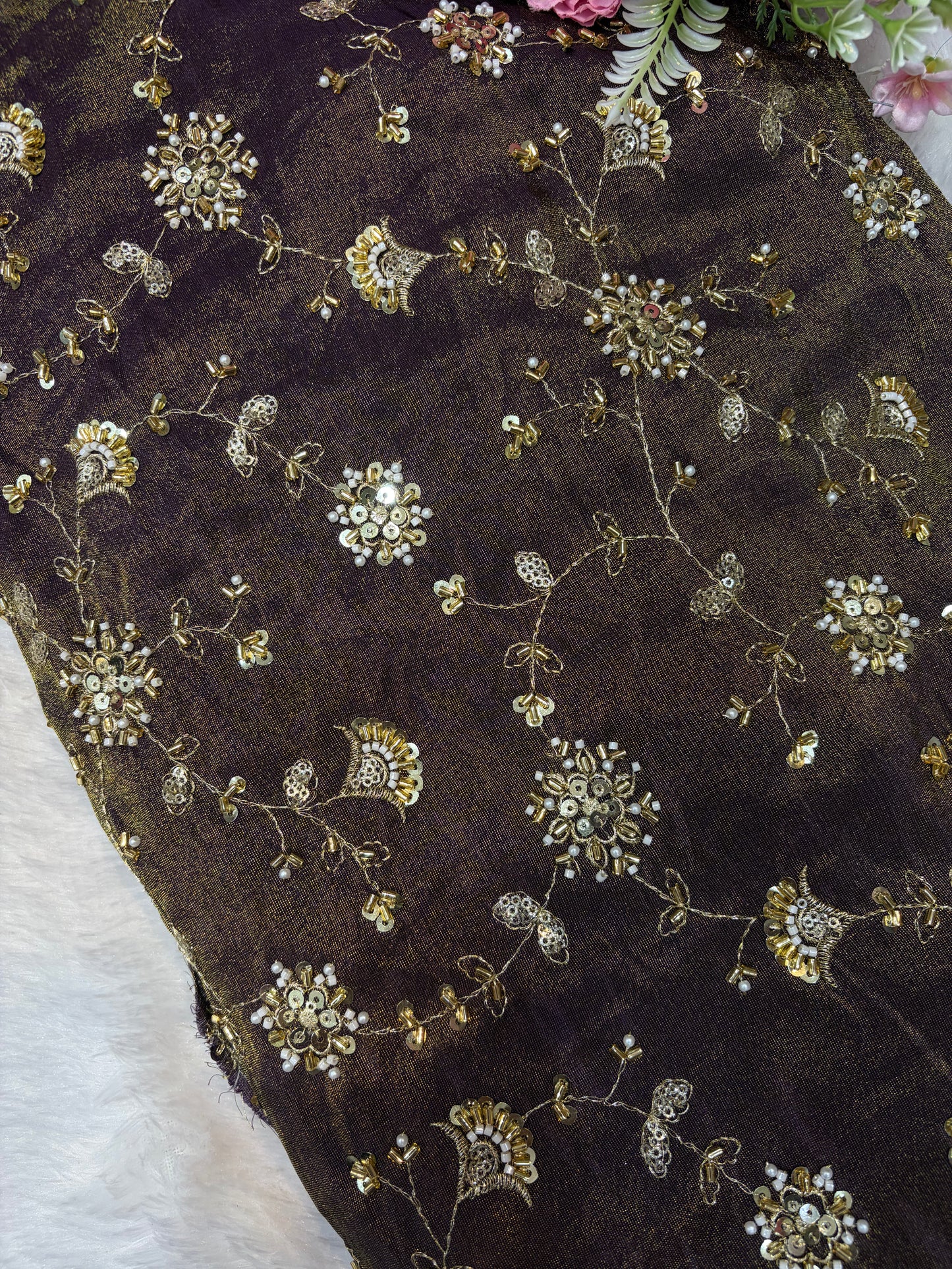 😍Royal Handwork viscouse Tissue Silk Fabric 44inch width