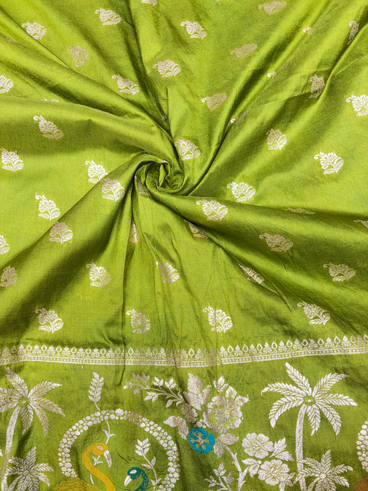 Paitanick 🥰Banarasi Silk Fabric with Embroidery Border 44-45 inch width😍 meter wise