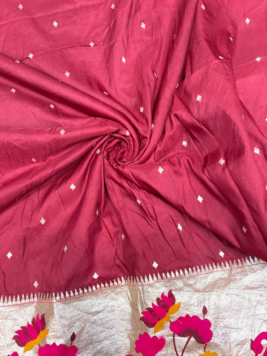 Paitanick 🥰Banarasi Silk Fabric with Embroidery Border 44-45 inch width😍 meter wise