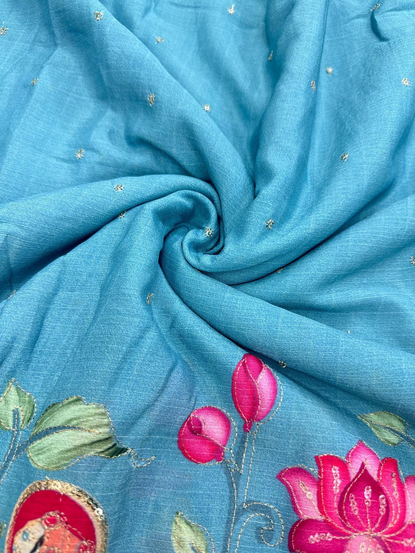 kalamkari border chenon fabrics Blend with Elephant & Lotus Motifs Width: ~44–45 inches