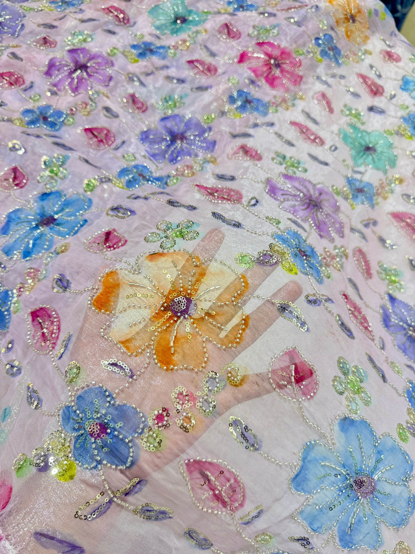 Beautiful 💕Jimmy choo fabric hand work all over Multicolored floral embroidery with sequins & beadwork 45INCH width
