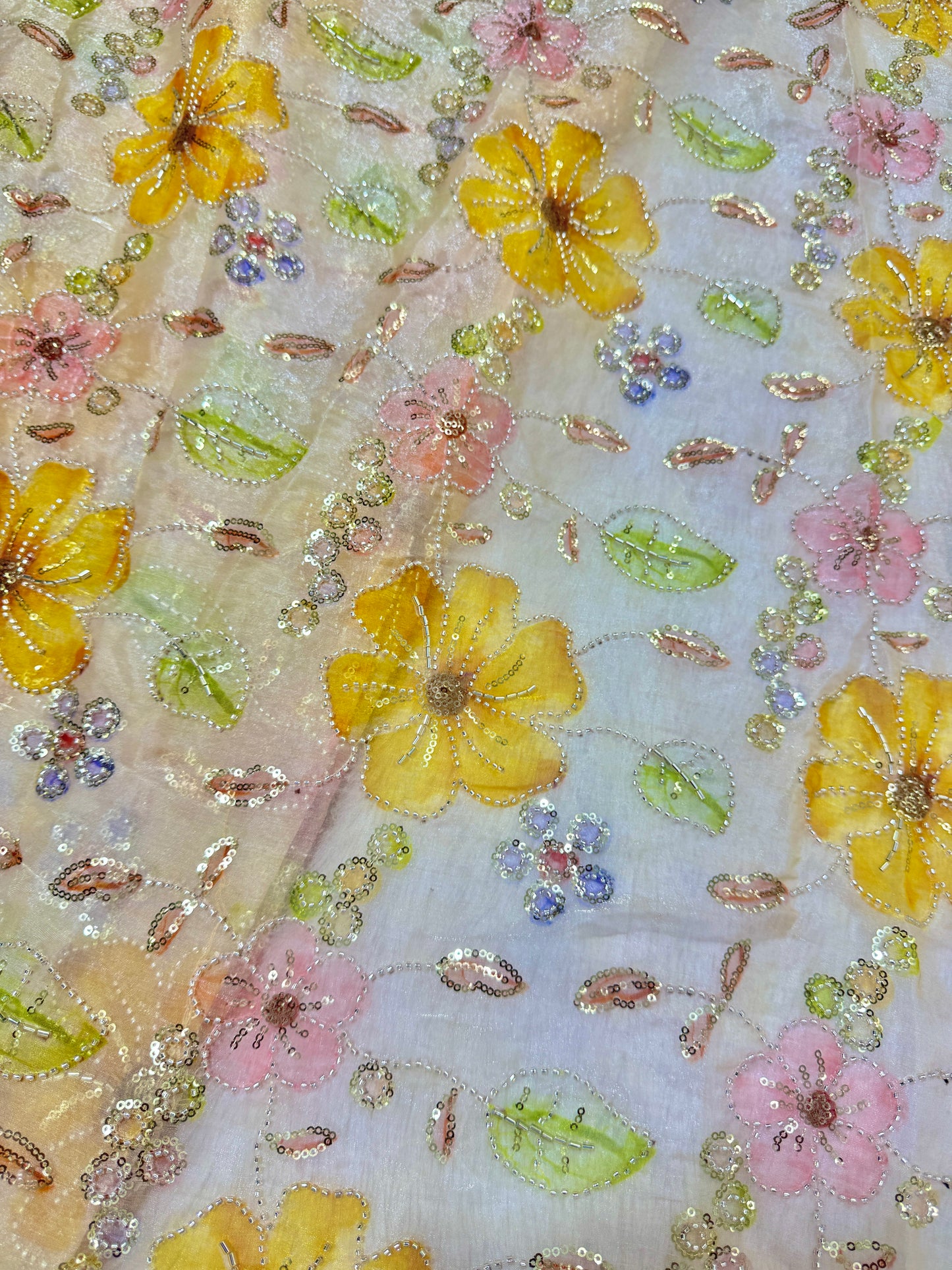 Beautiful 💕Jimmy choo fabric hand work all over Multicolored floral embroidery with sequins & beadwork 45INCH width