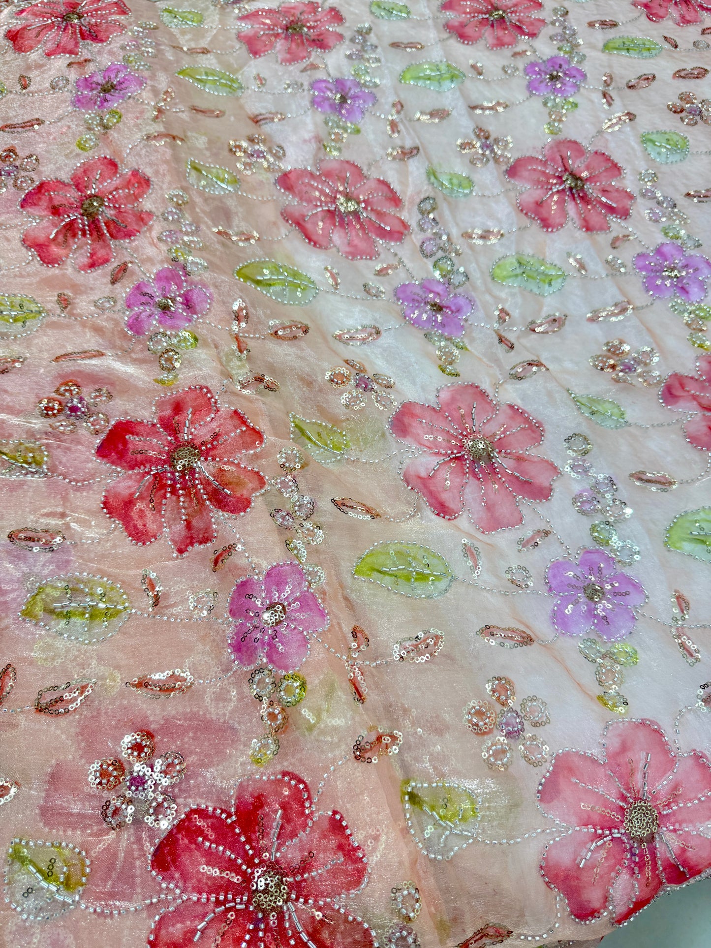 Beautiful 💕Jimmy choo fabric hand work all over Multicolored floral embroidery with sequins & beadwork 45INCH width