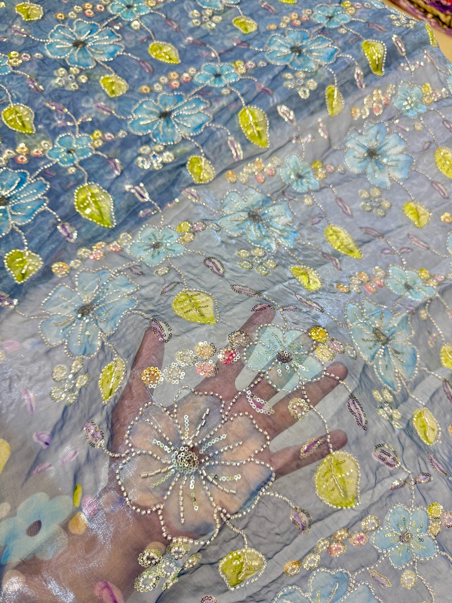 Beautiful 💕Jimmy choo fabric hand work all over Multicolored floral embroidery with sequins & beadwork 45INCH width
