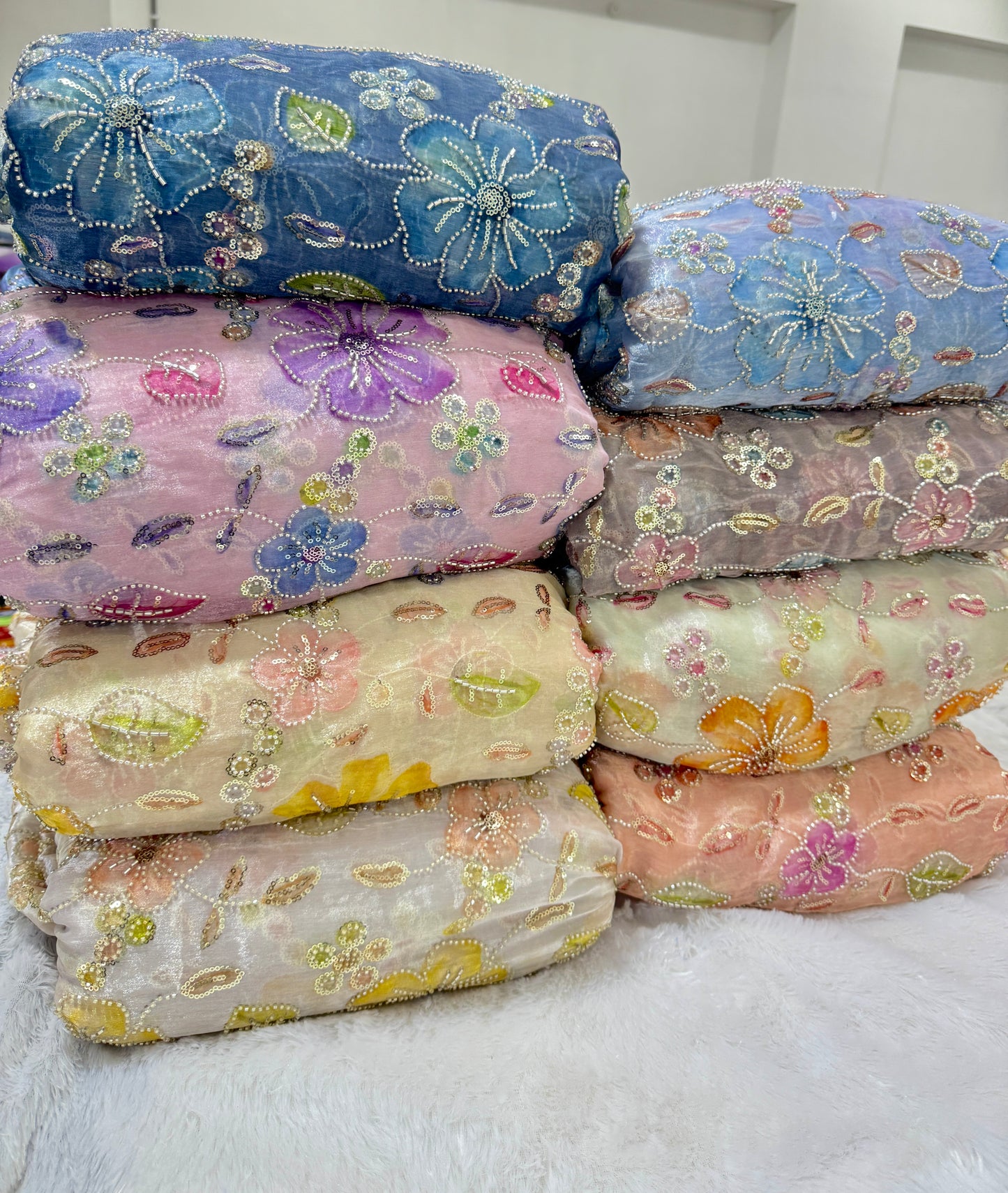 Beautiful 💕Jimmy choo fabric hand work all over Multicolored floral embroidery with sequins & beadwork 45INCH width