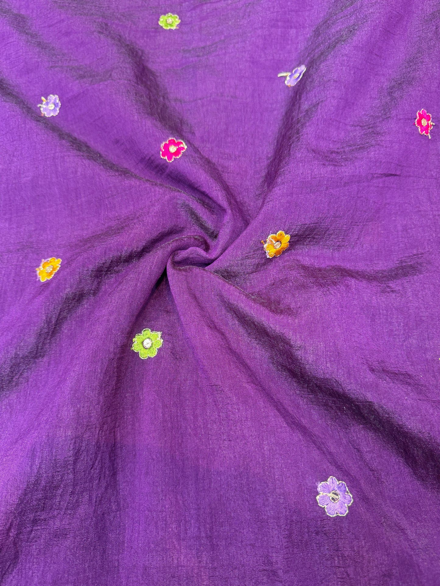 vichitra silk Luxury Embroidered Fabric with Sequins & Multicolor Threadwork