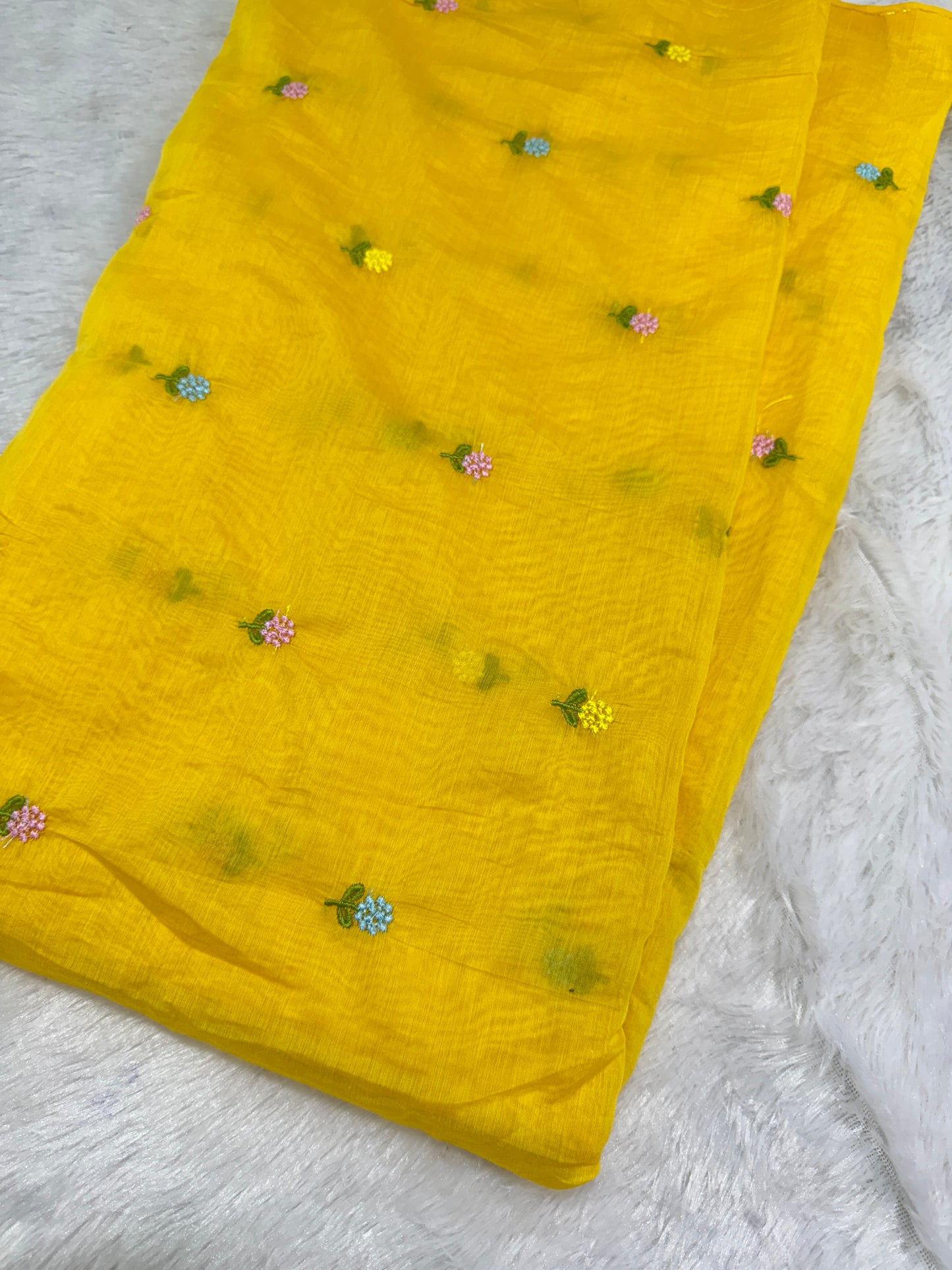 Bright Yellow flower 🌼 💕Embroidered mal cotton Floral Fabric 44width