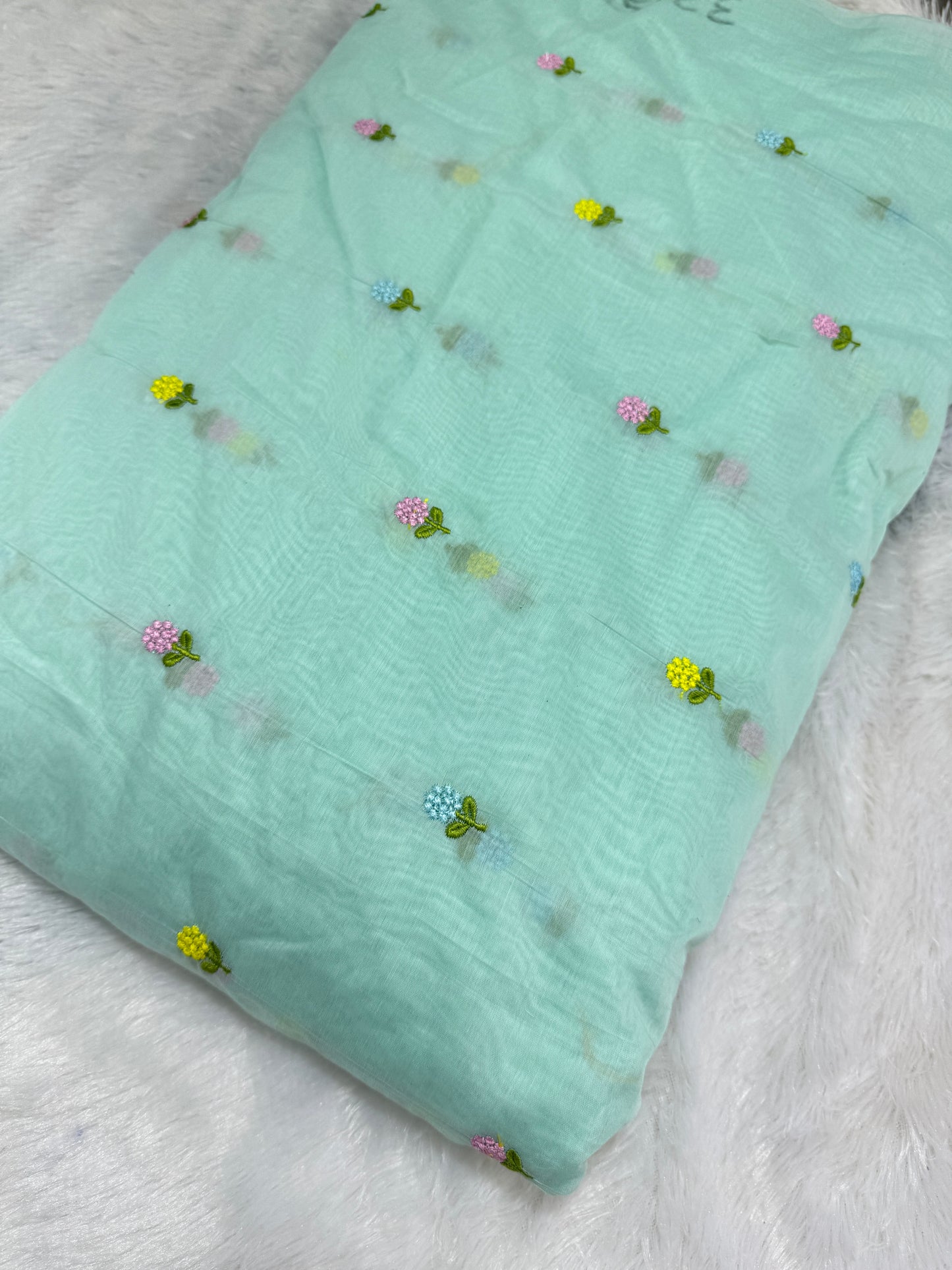 sky blue flower 🌼 💕Embroidered mal cotton Floral Fabric 44width