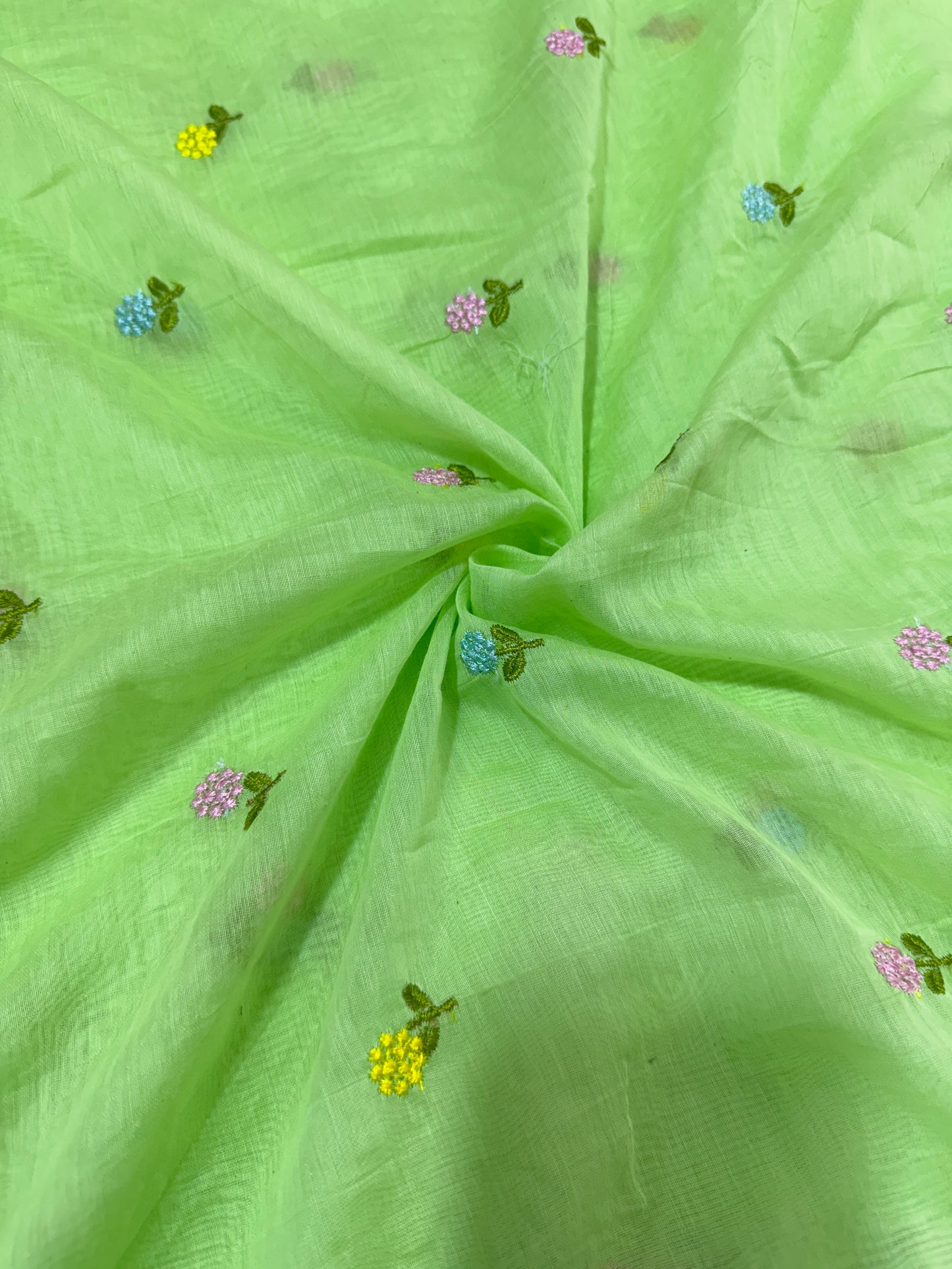 pista green flower 🌼 💕Embroidered mal cotton Floral Fabric 44width