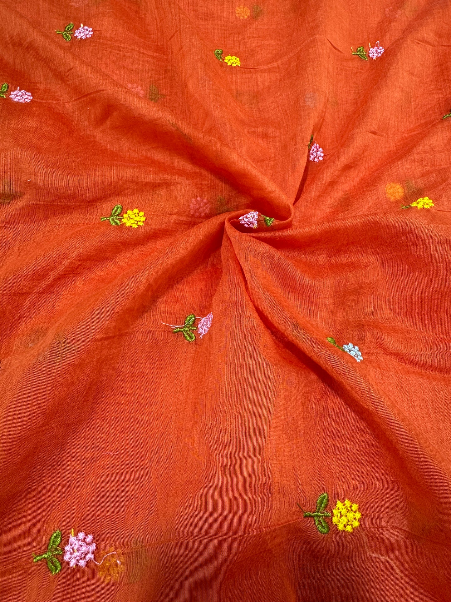 0range flower 🌼 💕Embroidered mal cotton Floral Fabric 44width