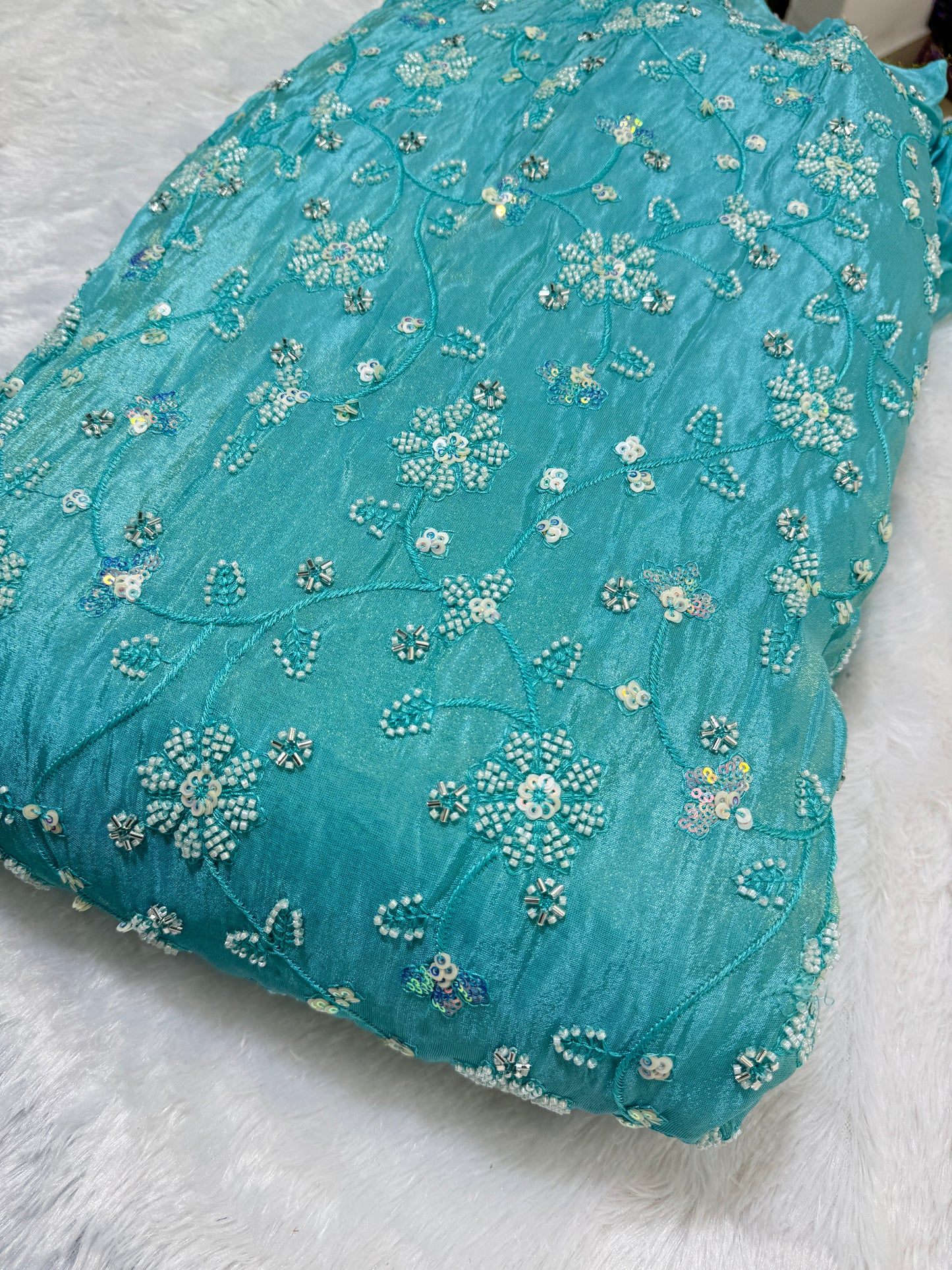 Viscouse tissu premium Luxury handwork cutdana work Sequins Fabric 45Inch width