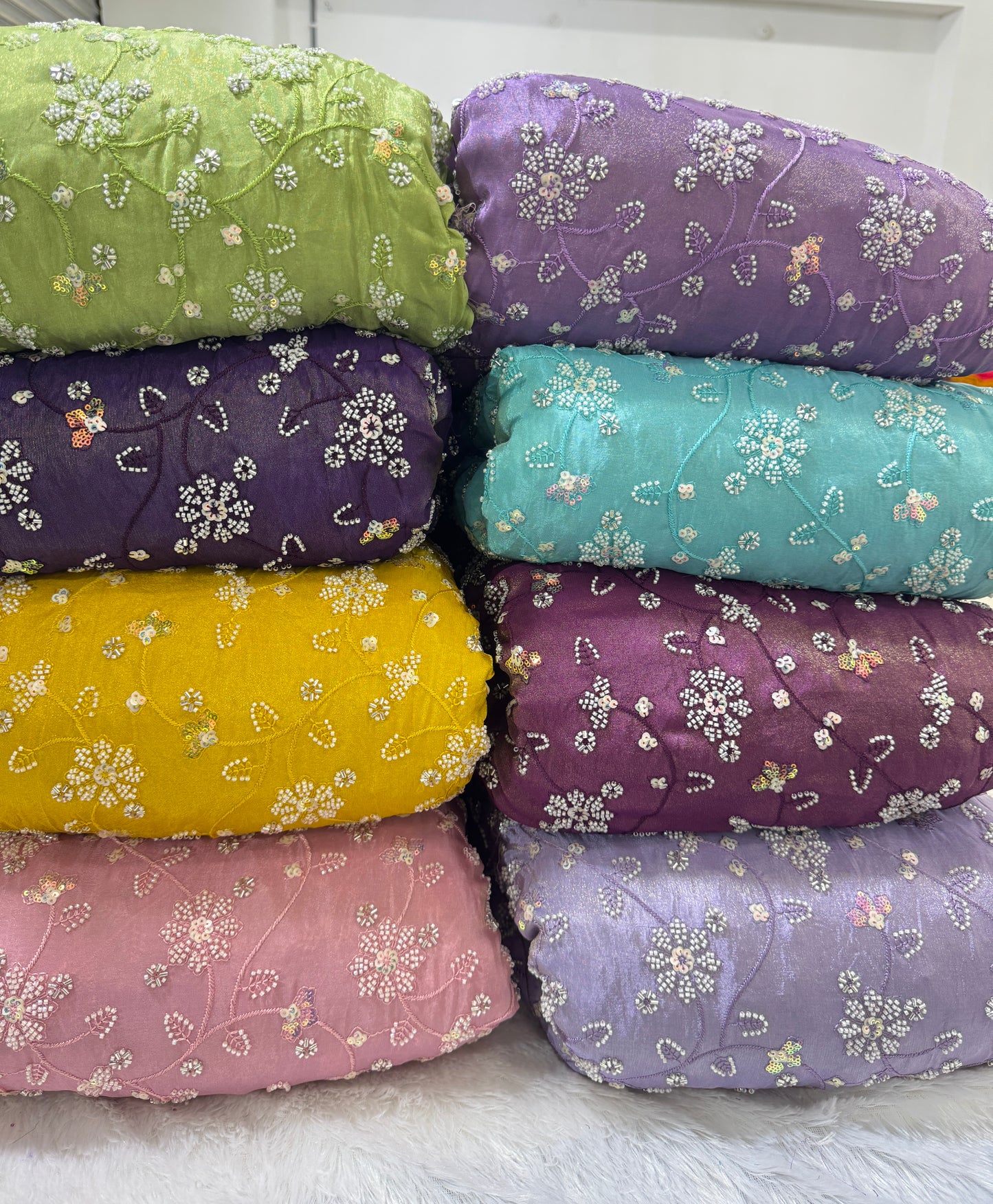 Viscouse tissu premium Luxury handwork cutdana work Sequins Fabric 45Inch width purple