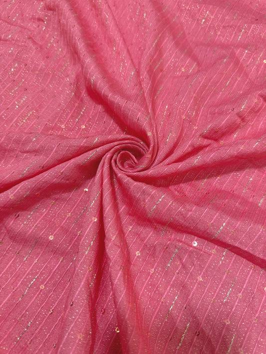 Elegant Champagne Gold banarasi Fabric with Vertical Sequin Stripes – Premium Party & Bridal Wear 44inchwidth