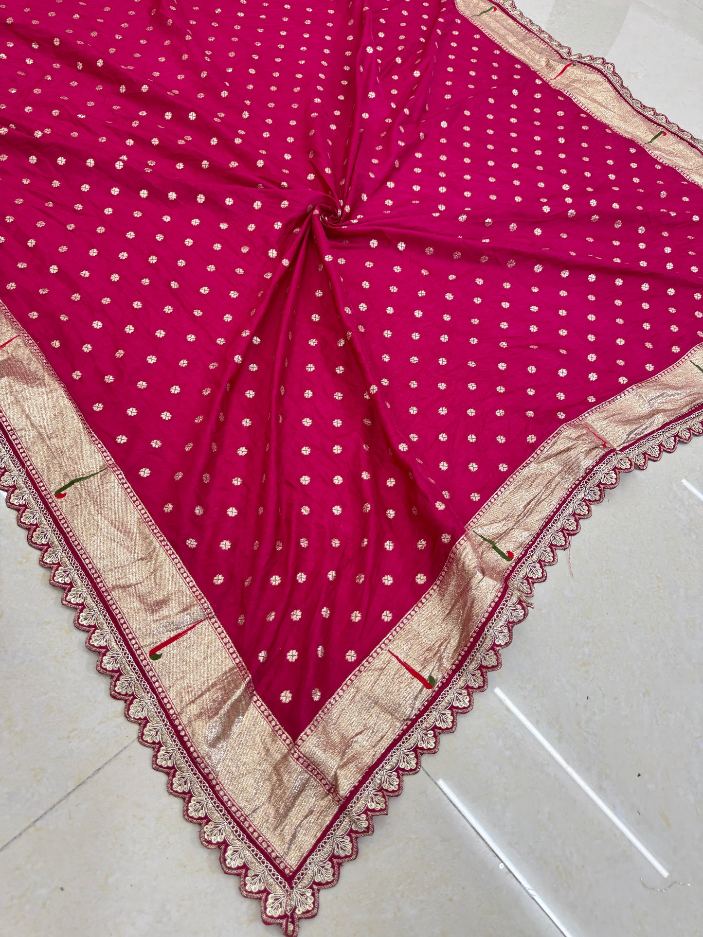 paitanick Banarasi Silk Dupatta with Golden Zari Weaving & 4-Side Paitanick Fancy Lace Border – 2.5 Meter