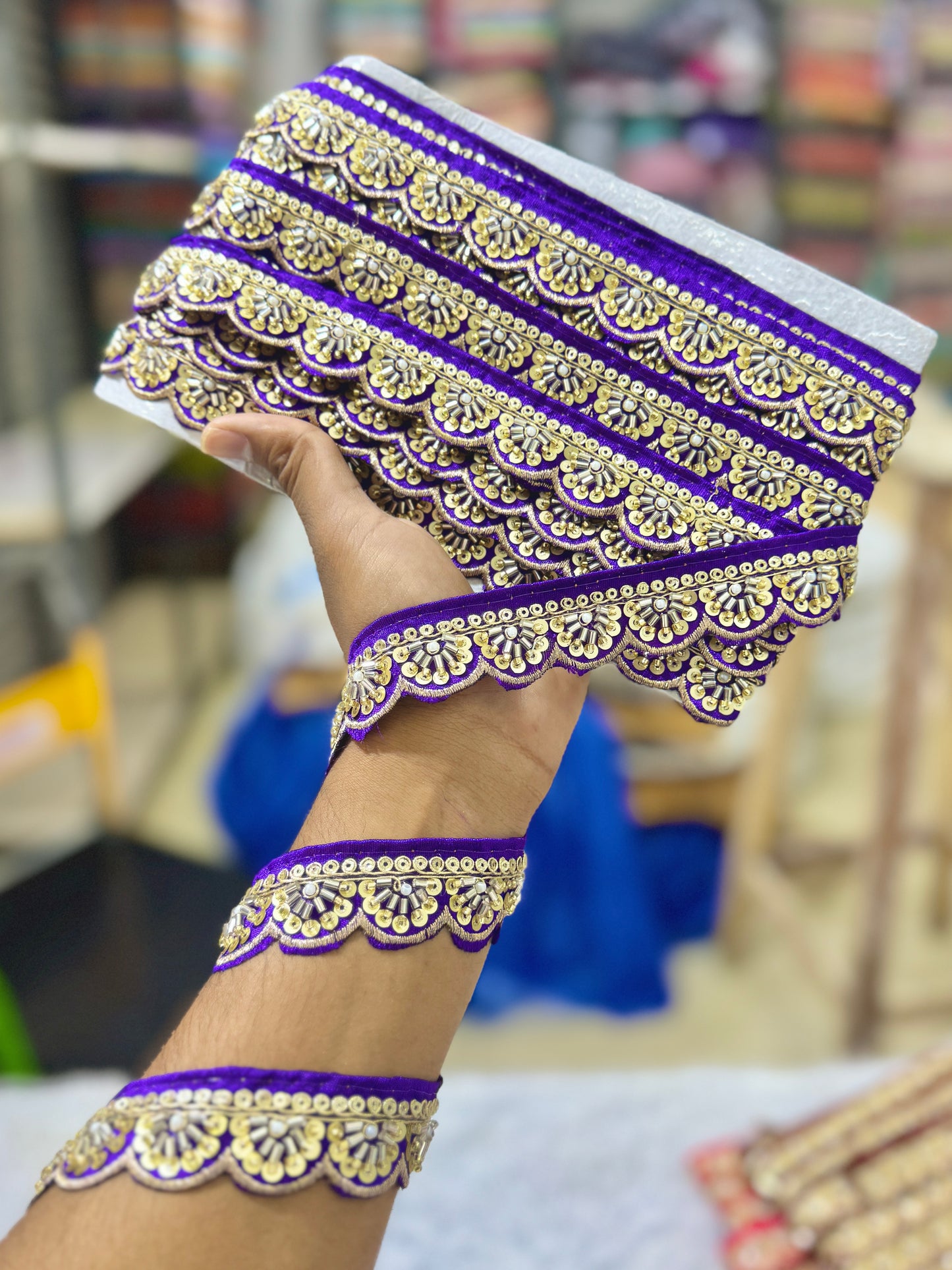 Exclusive Katdana Maggam Work with sequins Saree Lace border – 9 Meters, 1.5 Inch Embroidered Border for Sarees, Lehengas & Dupattas