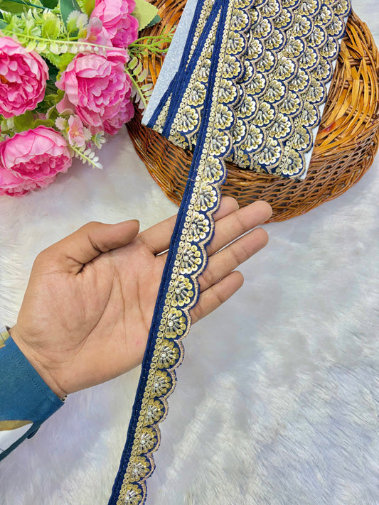 Premium Handmade Maggam Scallop Lace Border | Heavy Embroidered Designer Trim (Pack of 9 meter) cut work lace border