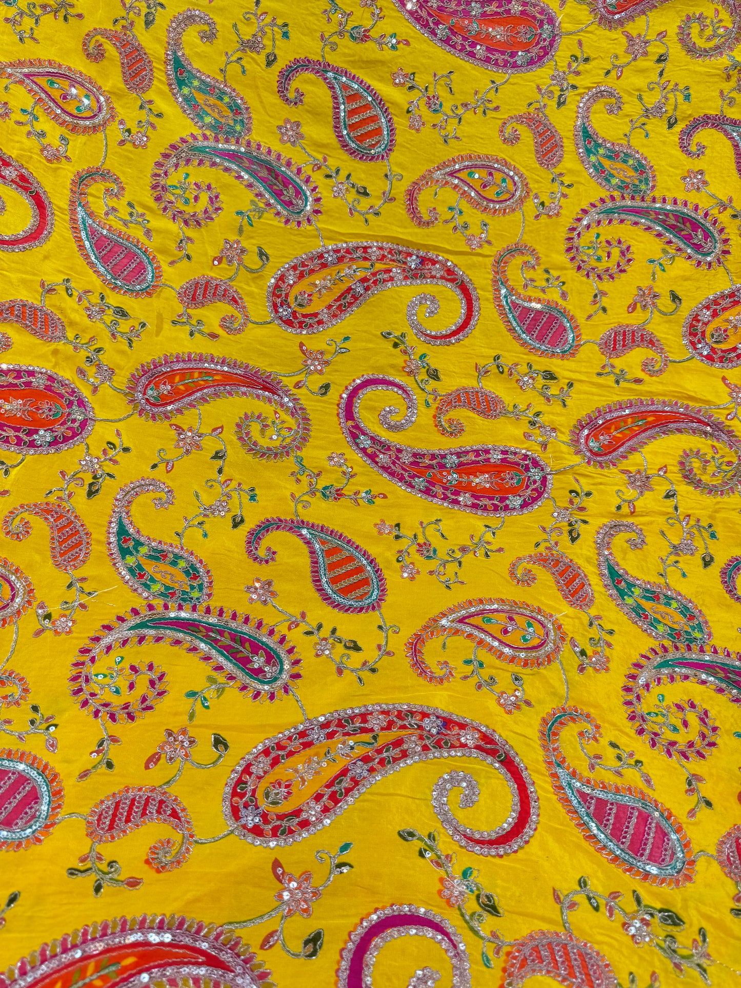 pure viscouse natural crape luxury embroidery 44inch widTH YELLOW