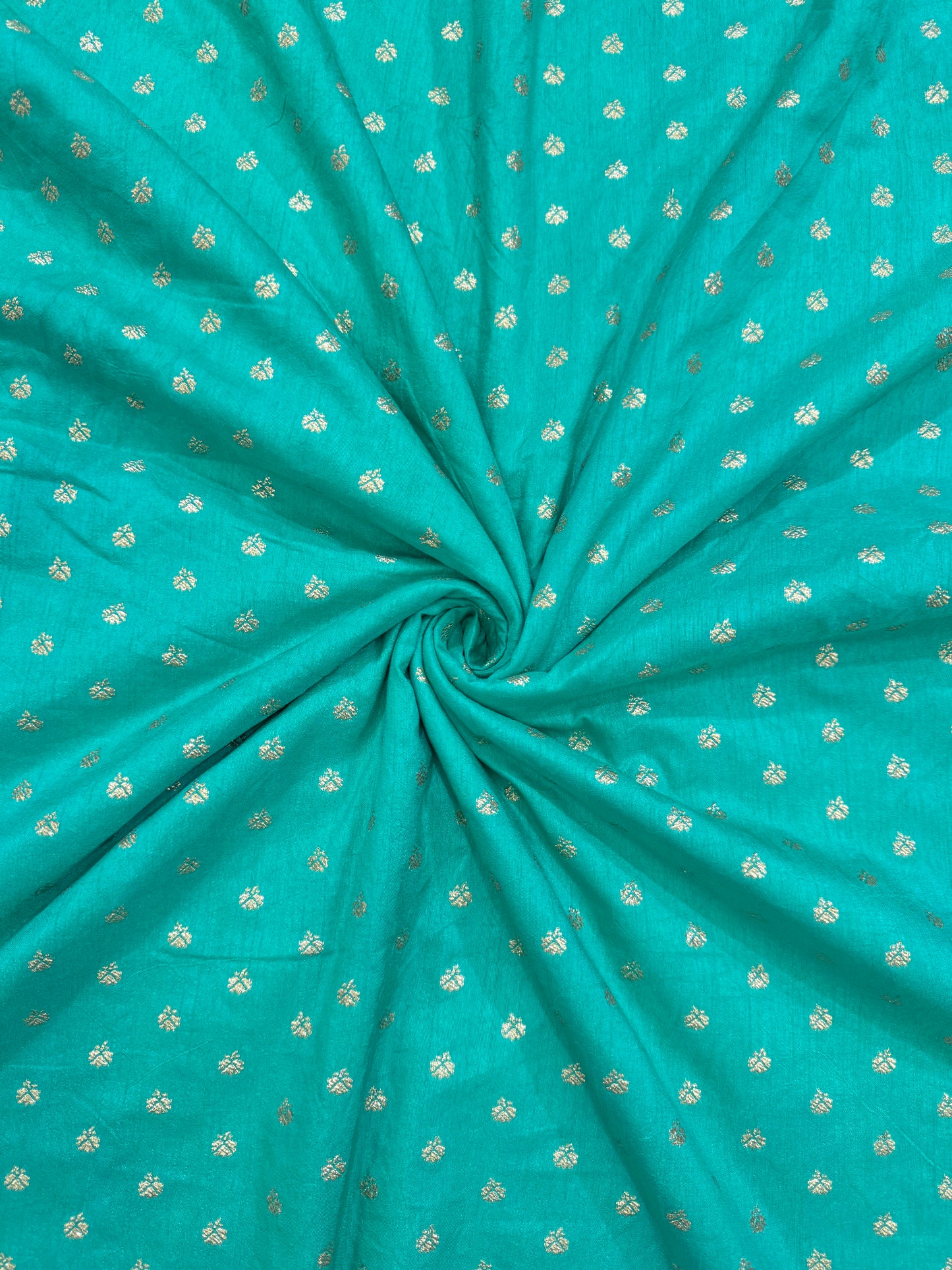 Golden Buti Work on Turquoise green Fabric – Festive Wear Material