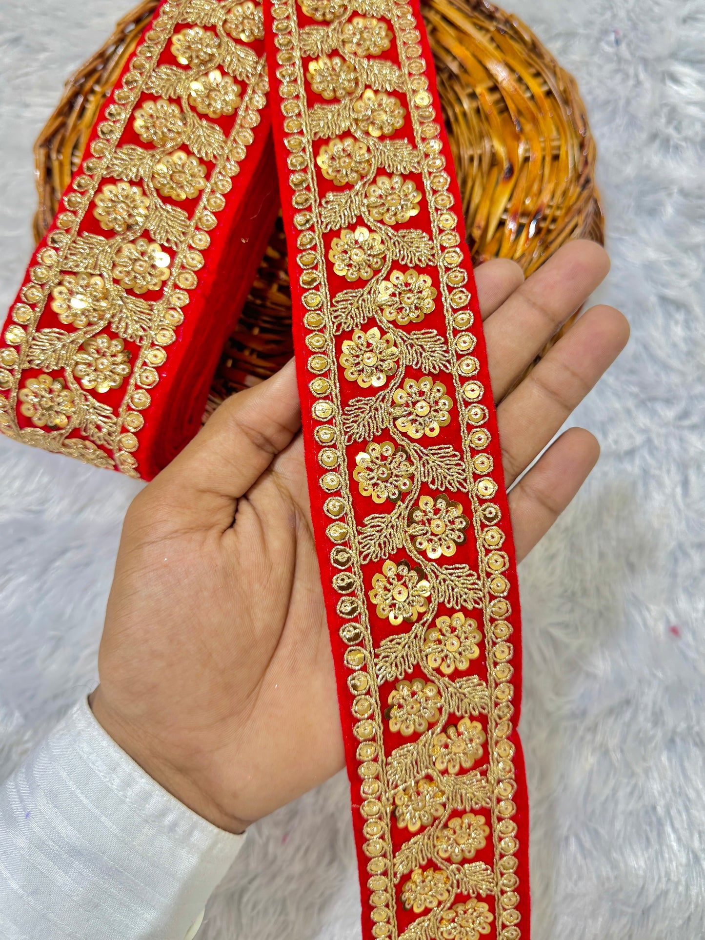 Luxury 🌸 flower Desing velvet fabrics with sequins work for lehanga dress blouse and etc pack of 9 meter